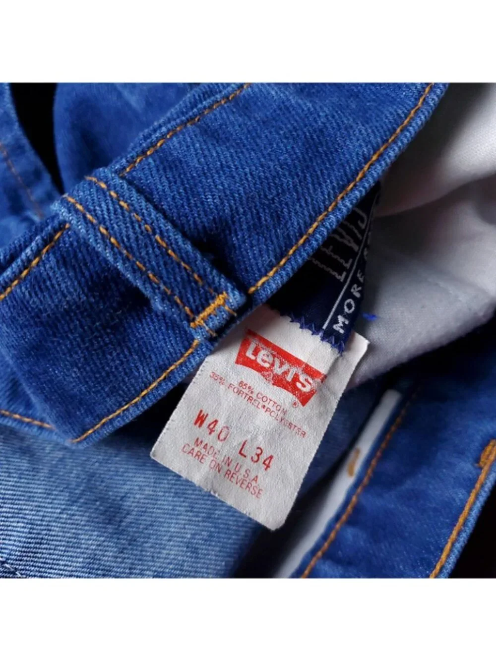 VINTAGE 80s Levis Jeans Mens 40x34 Blue With A Skosh Denim Retro 70s USA Orange